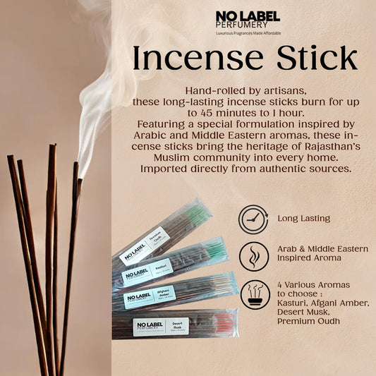 Official No Label Perfumery - Incense Sticks - Home Fragrance - 50gm / 20 Sticks